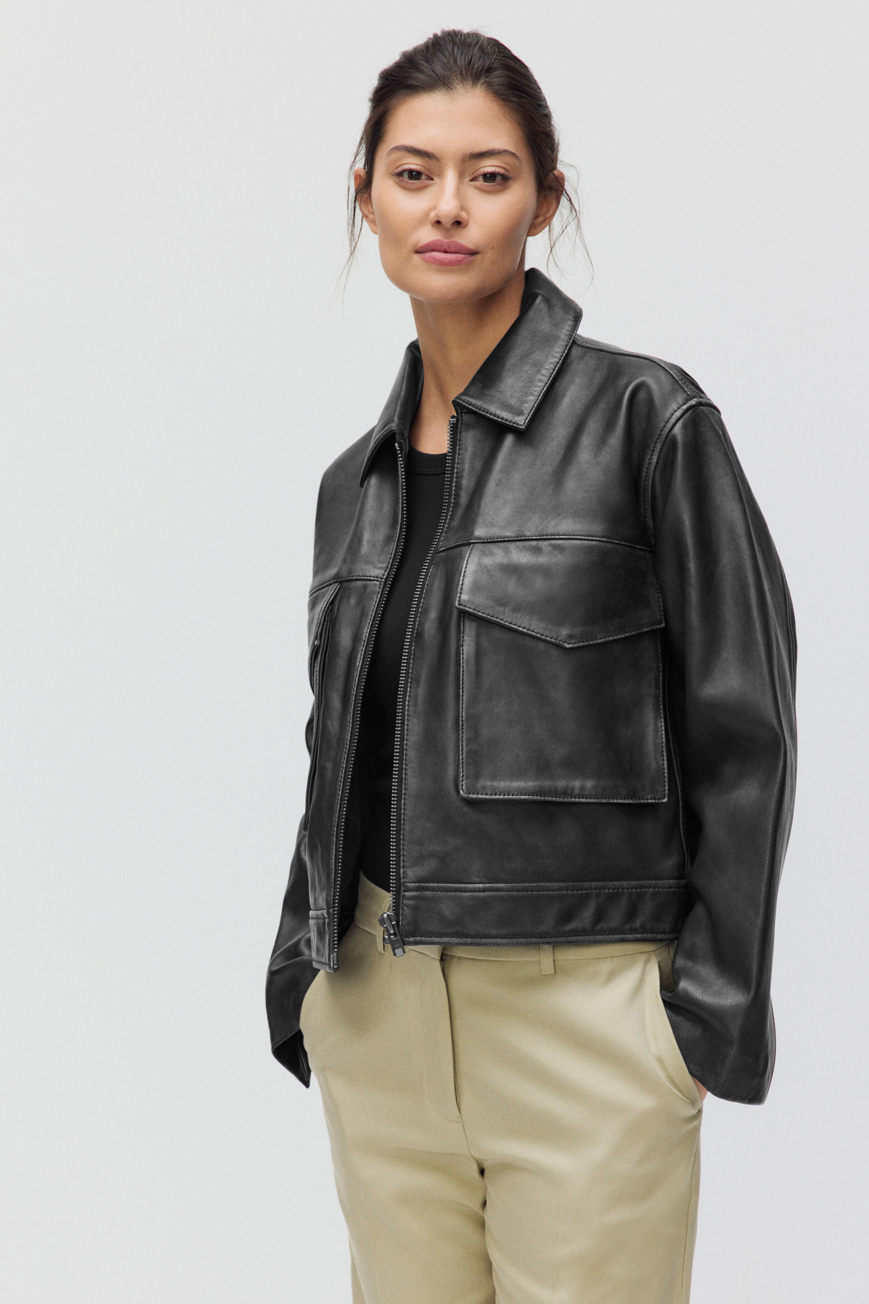 Second female leather jacket sale